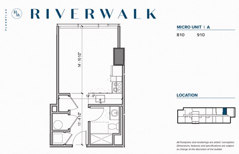 Floor plan for studio, 1 bath, 402 sqft